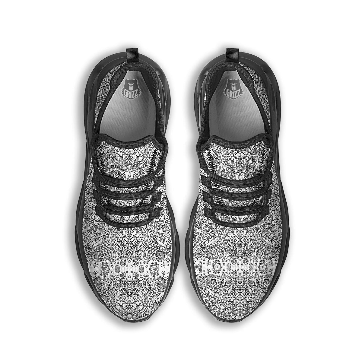 Hippie Graffiti Monochrome Print Pattern Black Running Shoes-grizzshop