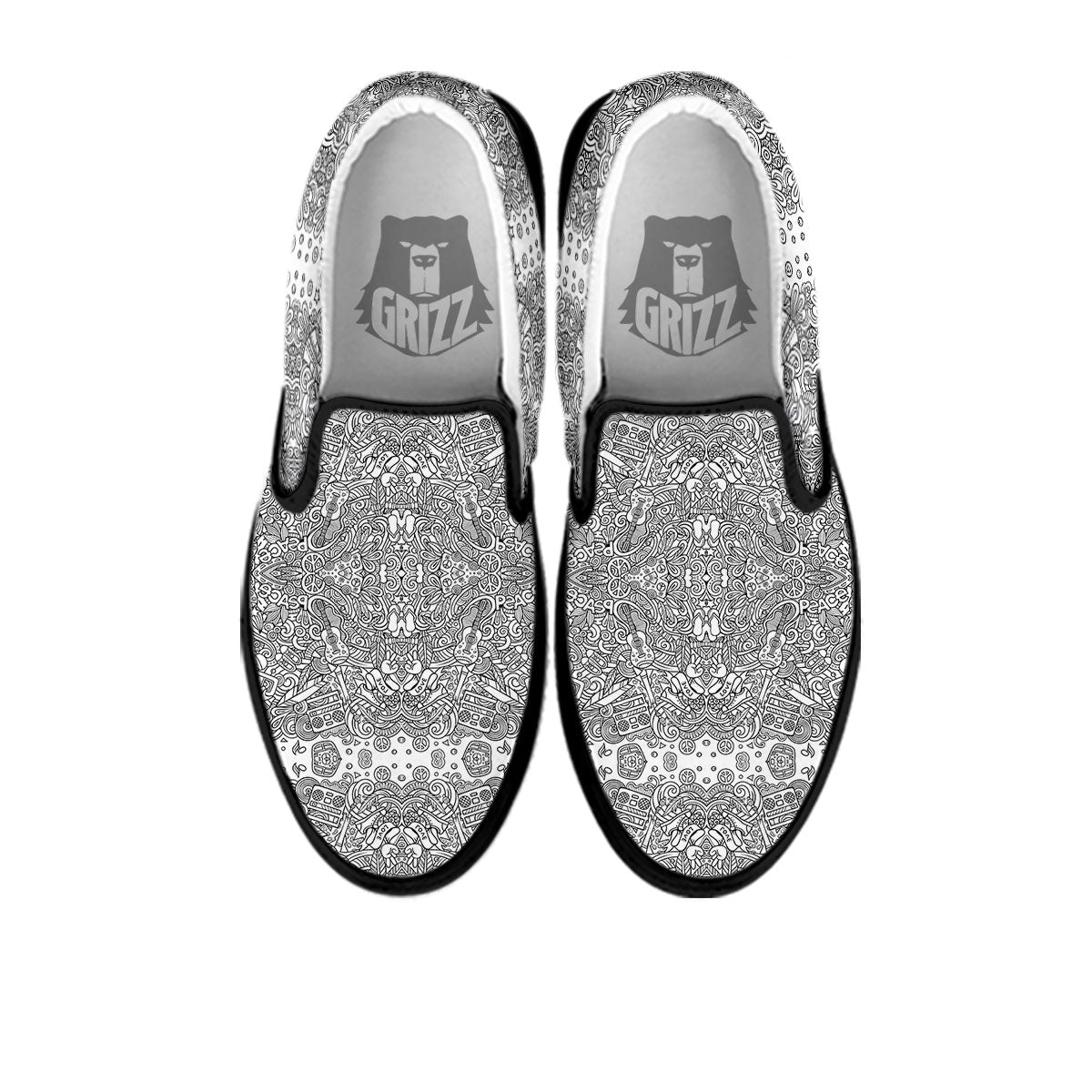 Hippie Graffiti Monochrome Print Pattern Black Slip On Shoes-grizzshop