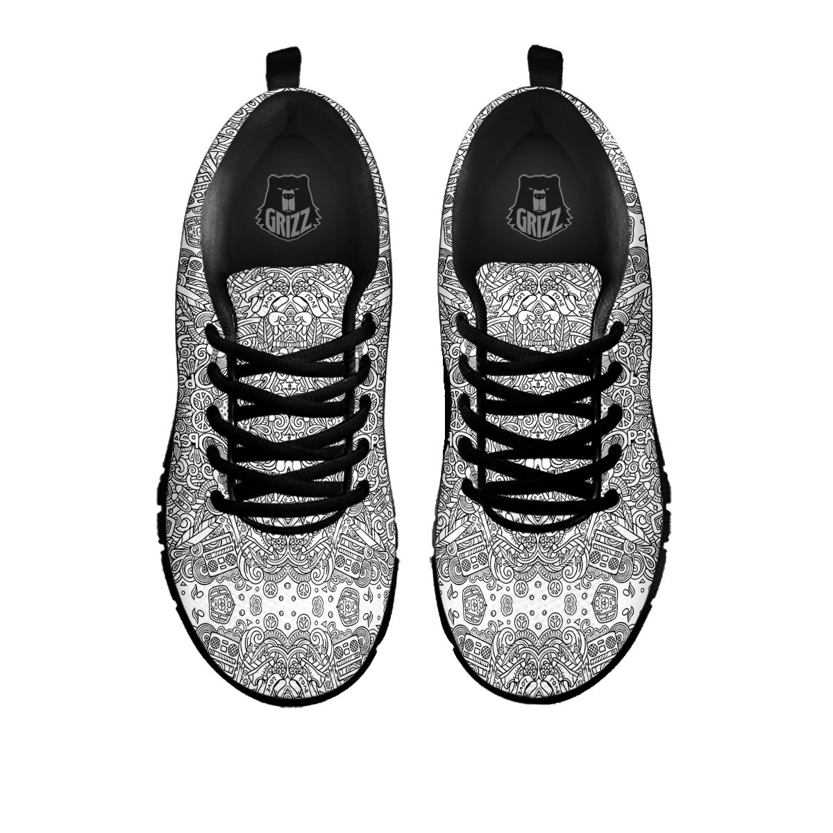 Hippie Graffiti Monochrome Print Pattern Black Sneaker-grizzshop