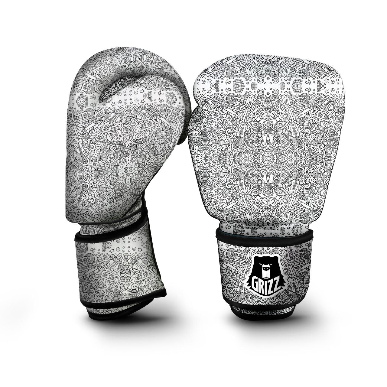 Hippie Graffiti Monochrome Print Pattern Boxing Gloves-grizzshop