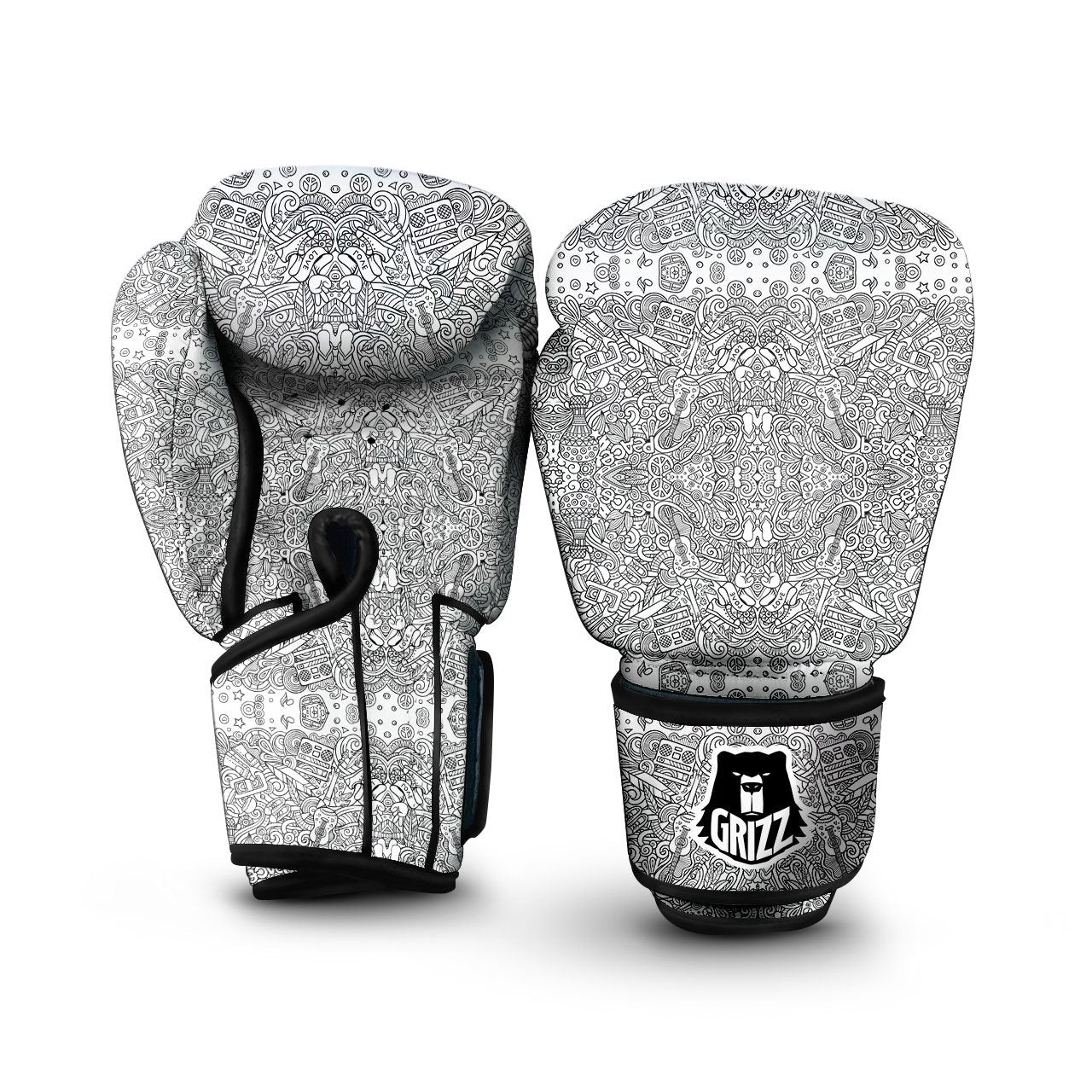 Hippie Graffiti Monochrome Print Pattern Boxing Gloves-grizzshop