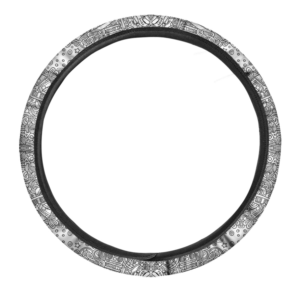 Hippie Graffiti Monochrome Print Pattern Car Steering Wheel Cover-grizzshop