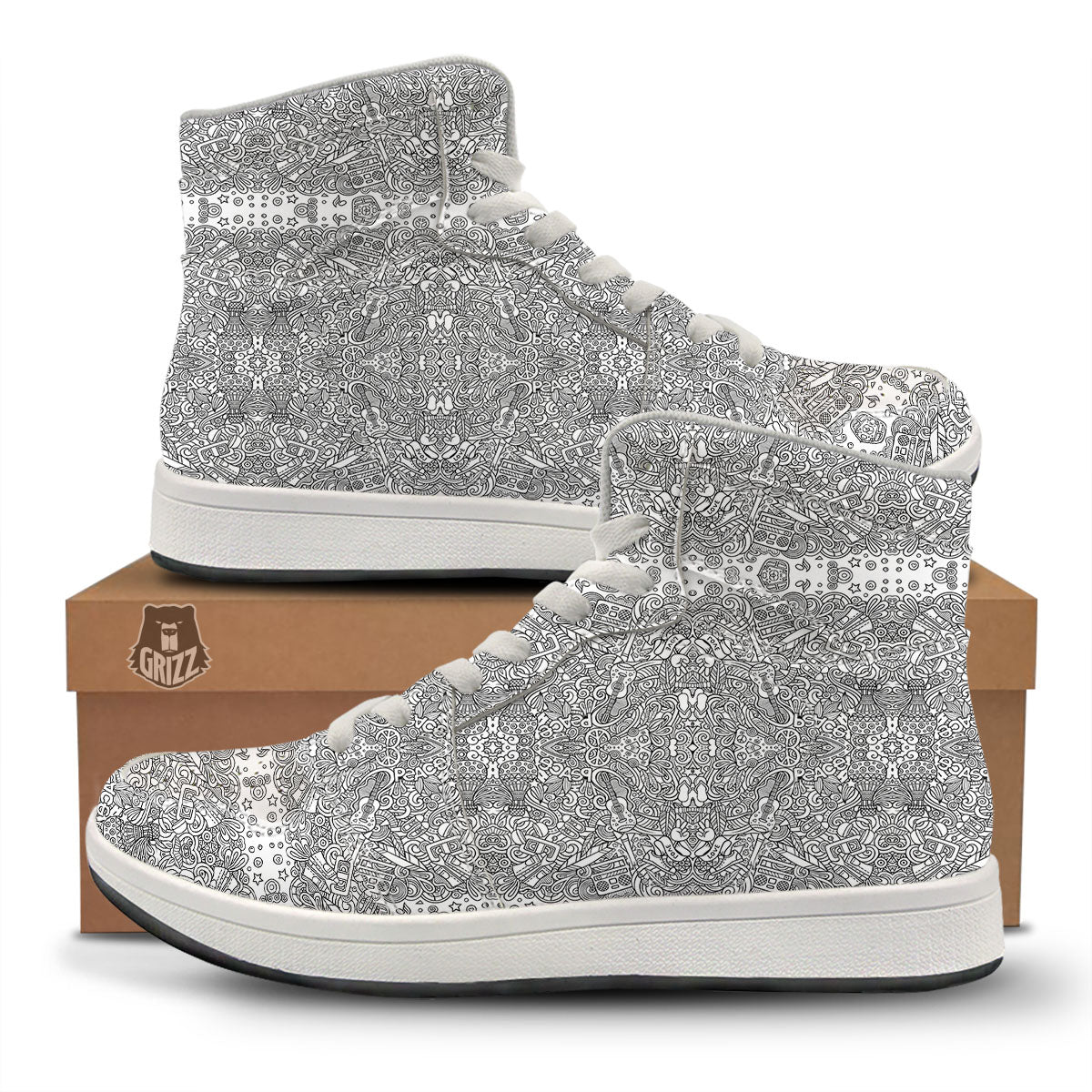 Hippie Graffiti Monochrome Print Pattern High Top Sneakers-grizzshop