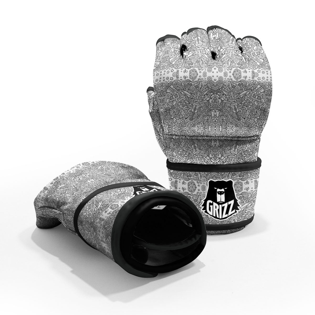 Hippie Graffiti Monochrome Print Pattern MMA Gloves-grizzshop