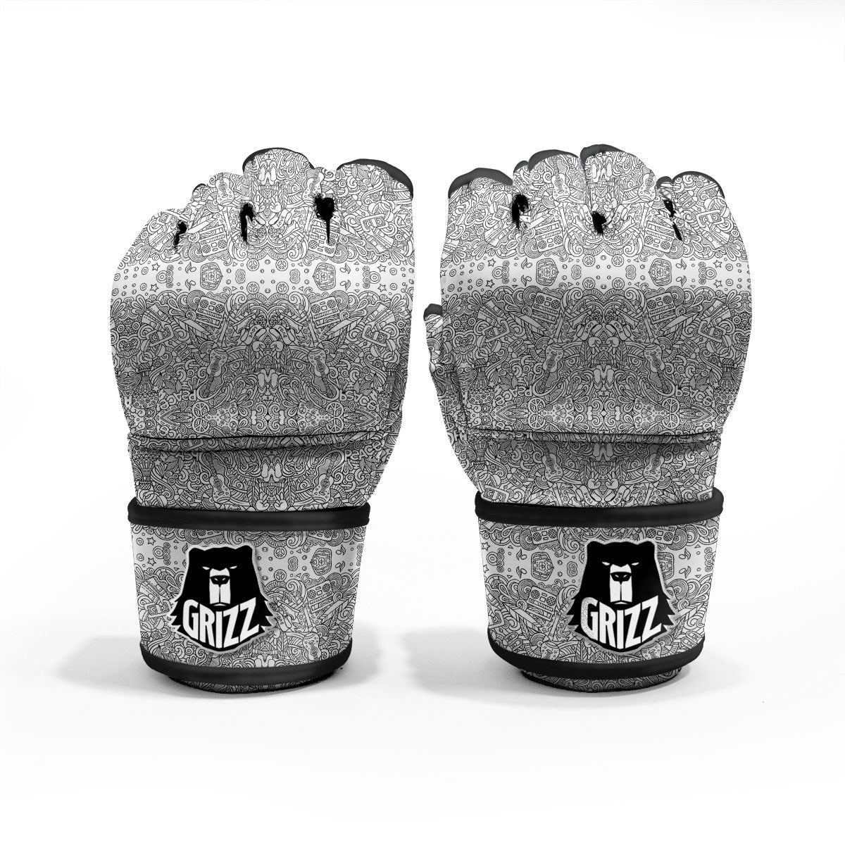Hippie Graffiti Monochrome Print Pattern MMA Gloves-grizzshop