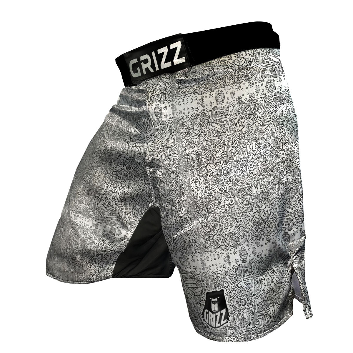 Hippie Graffiti Monochrome Print Pattern MMA Shorts-grizzshop