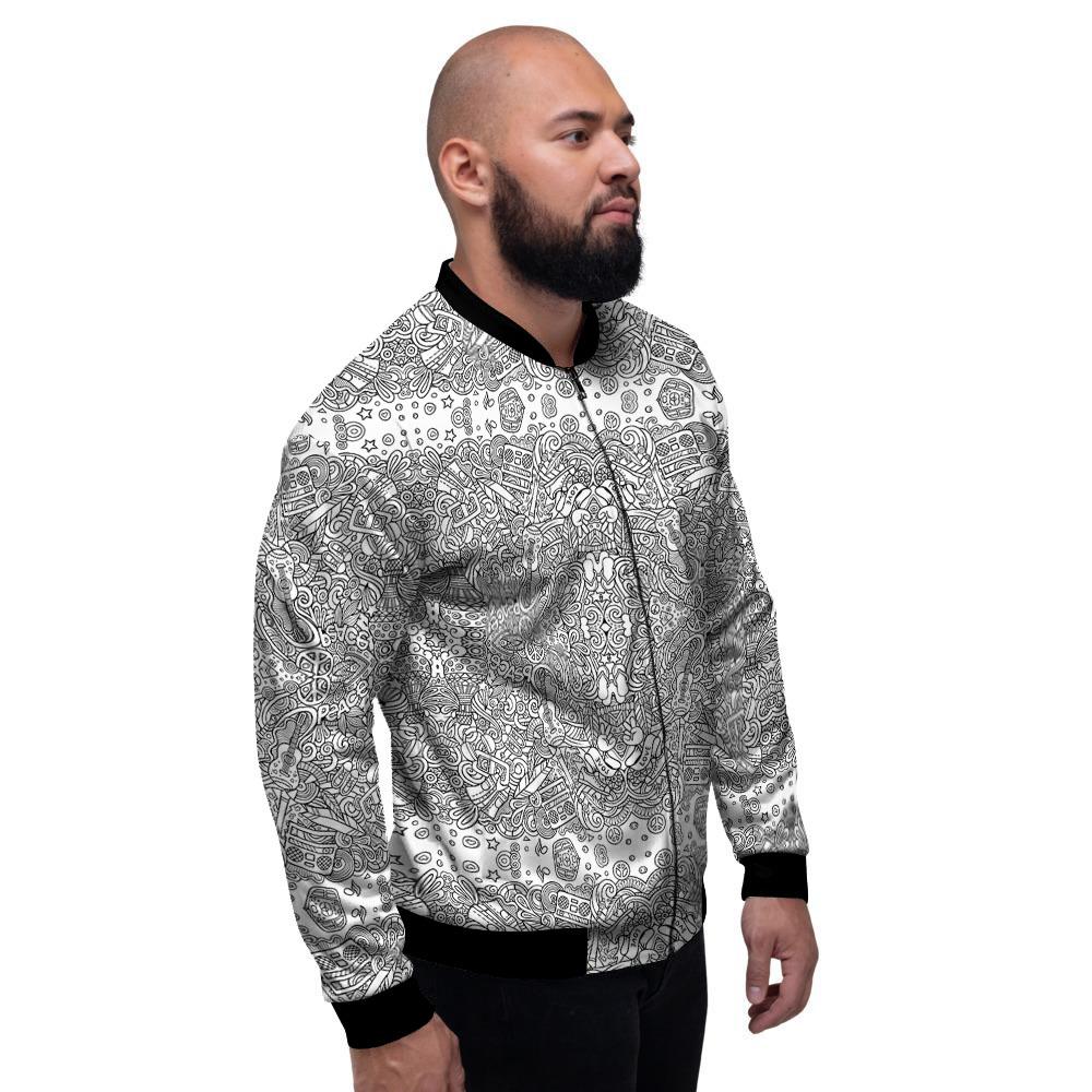Hippie Graffiti Monochrome Print Pattern Men's Bomber Jacket-grizzshop