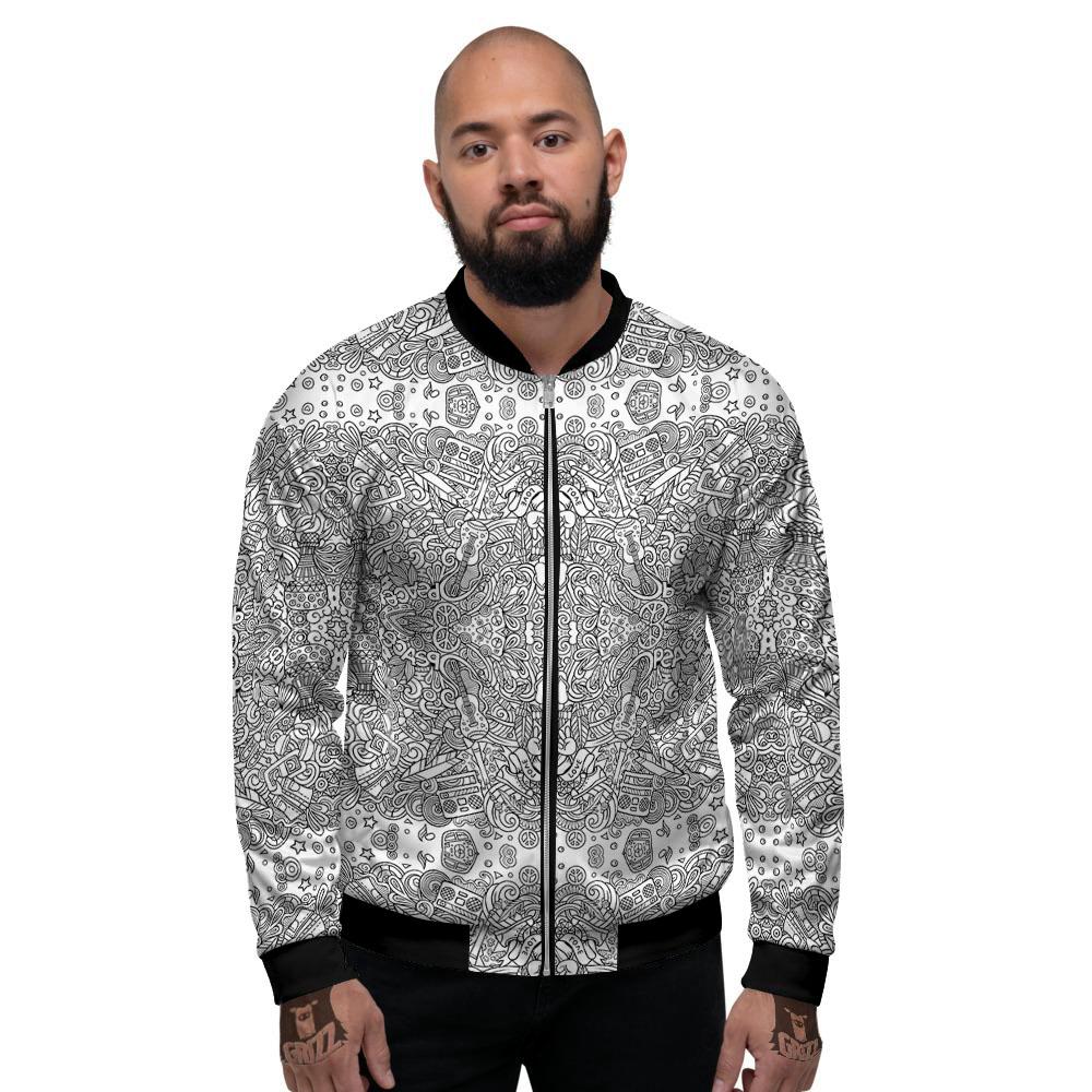 Hippie Graffiti Monochrome Print Pattern Men's Bomber Jacket-grizzshop