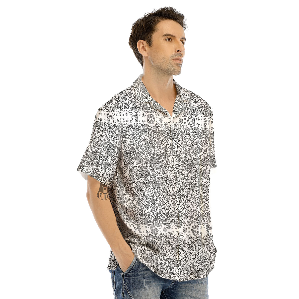 Hippie Graffiti Monochrome Print Pattern Men's Hawaiian Shirt-grizzshop