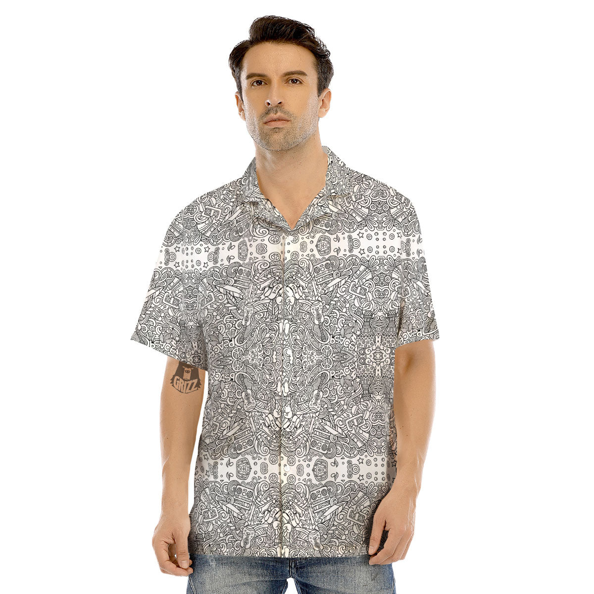 Hippie Graffiti Monochrome Print Pattern Men's Hawaiian Shirt-grizzshop