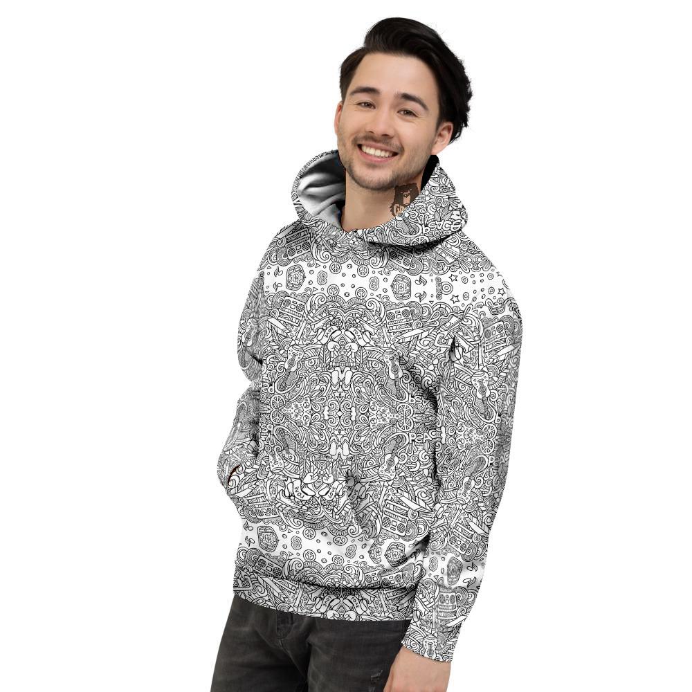 Hippie Graffiti Monochrome Print Pattern Men's Hoodie-grizzshop