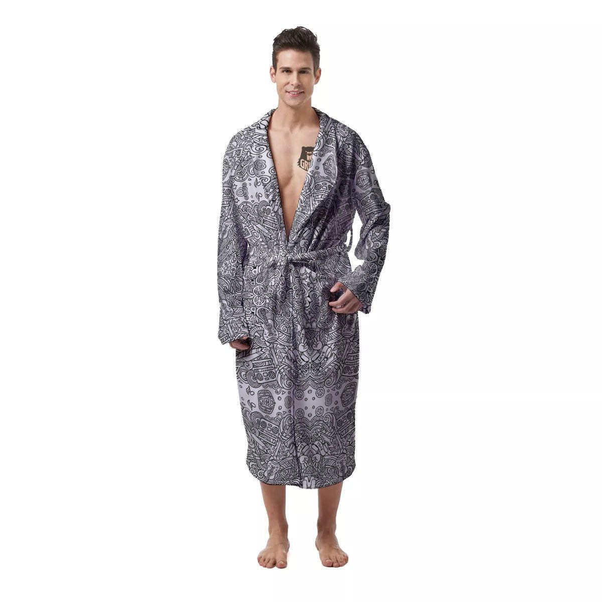 Hippie Graffiti Monochrome Print Pattern Men's Robe-grizzshop