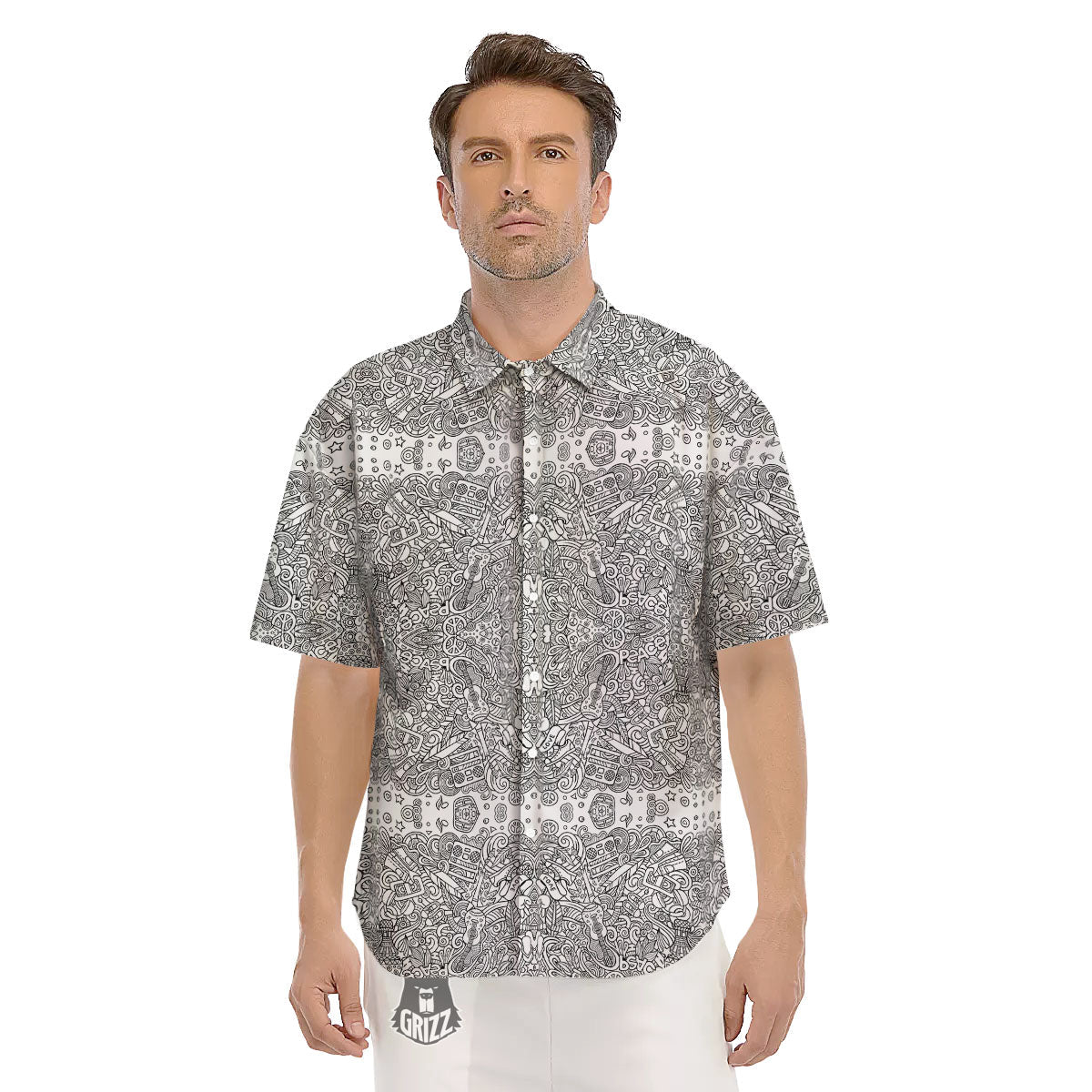 Hippie Graffiti Monochrome Print Pattern Men's Short Sleeve Shirts-grizzshop