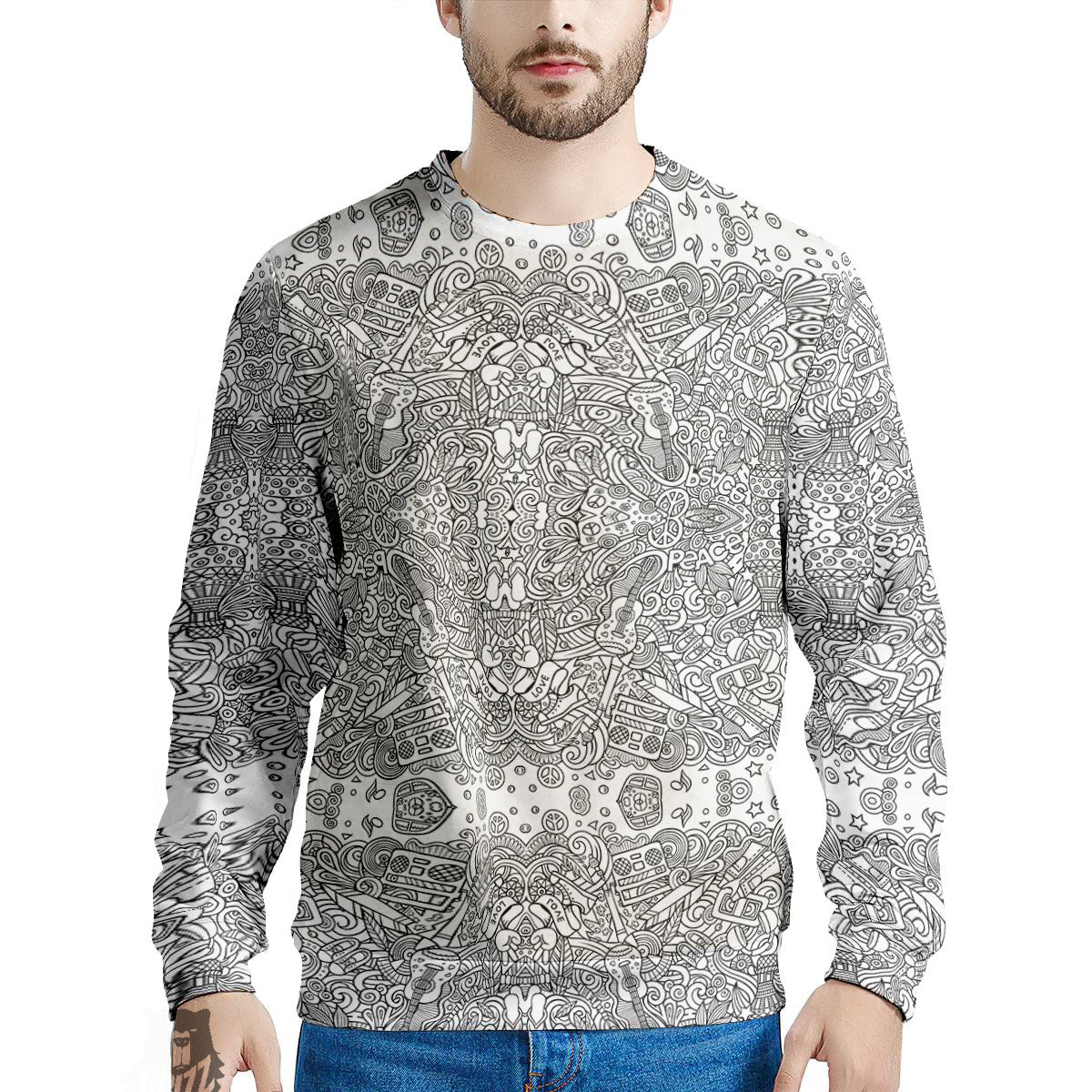 Hippie Graffiti Monochrome Print Pattern Men's Sweatshirt-grizzshop