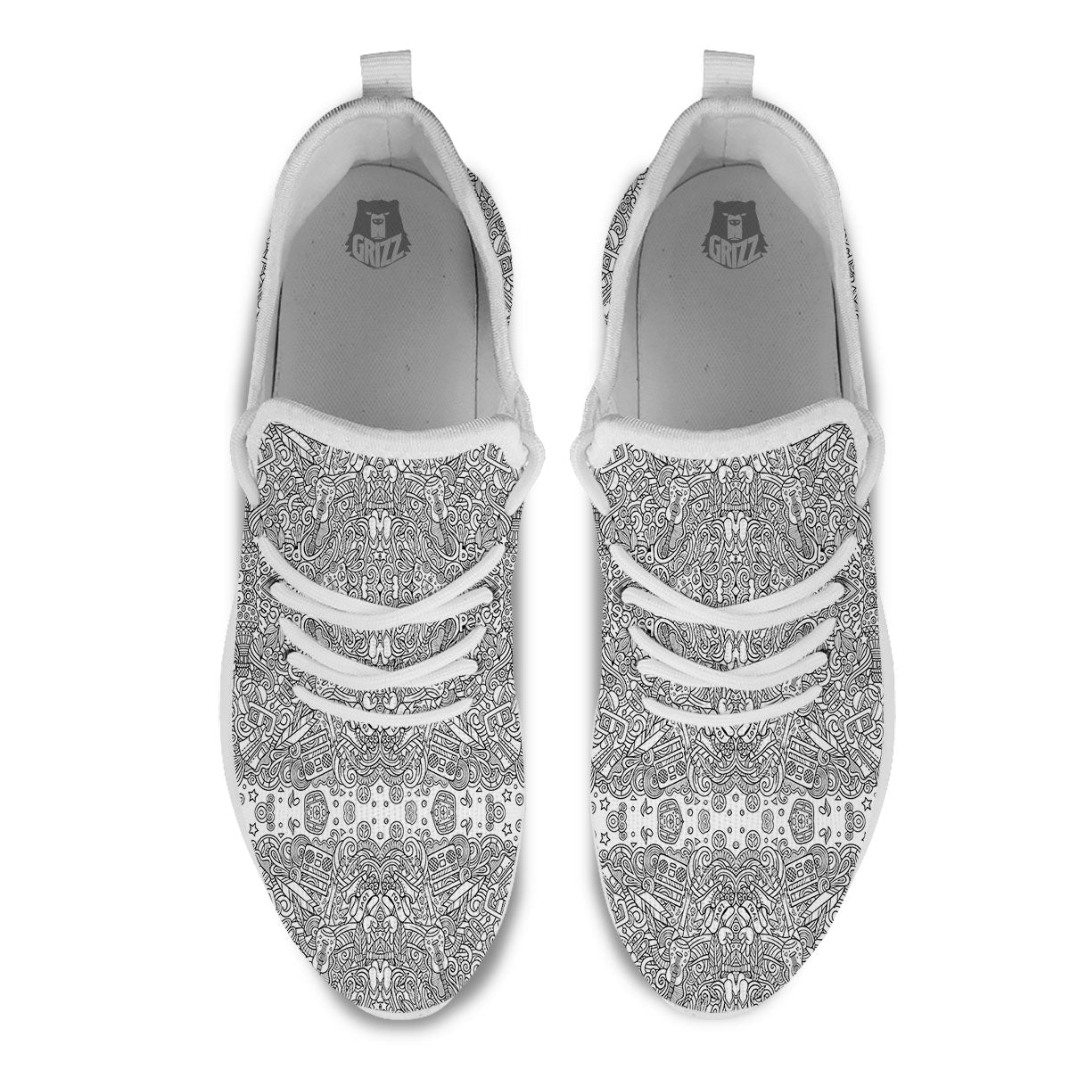 Hippie Graffiti Monochrome Print Pattern White Athletic Shoes-grizzshop