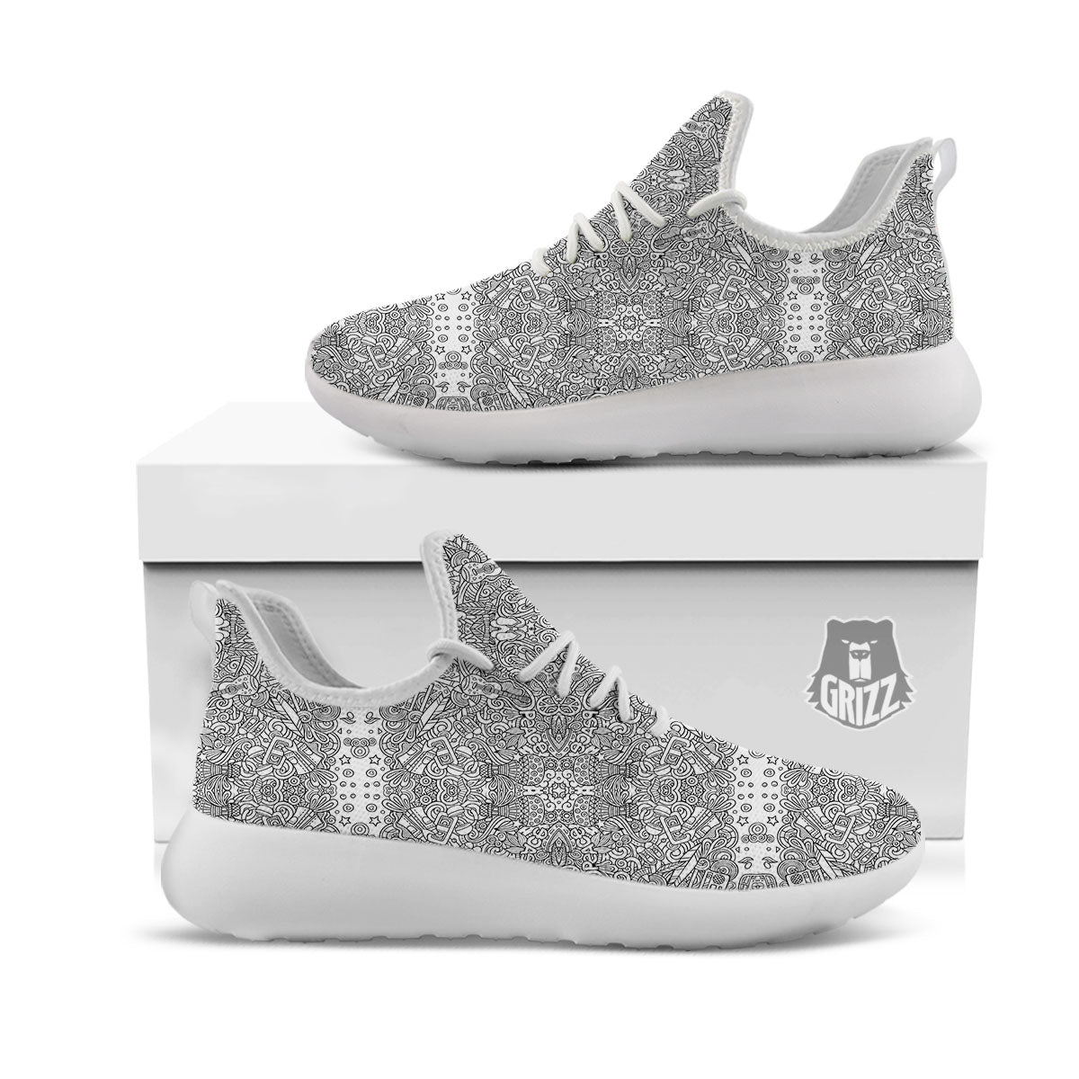 Hippie Graffiti Monochrome Print Pattern White Athletic Shoes-grizzshop