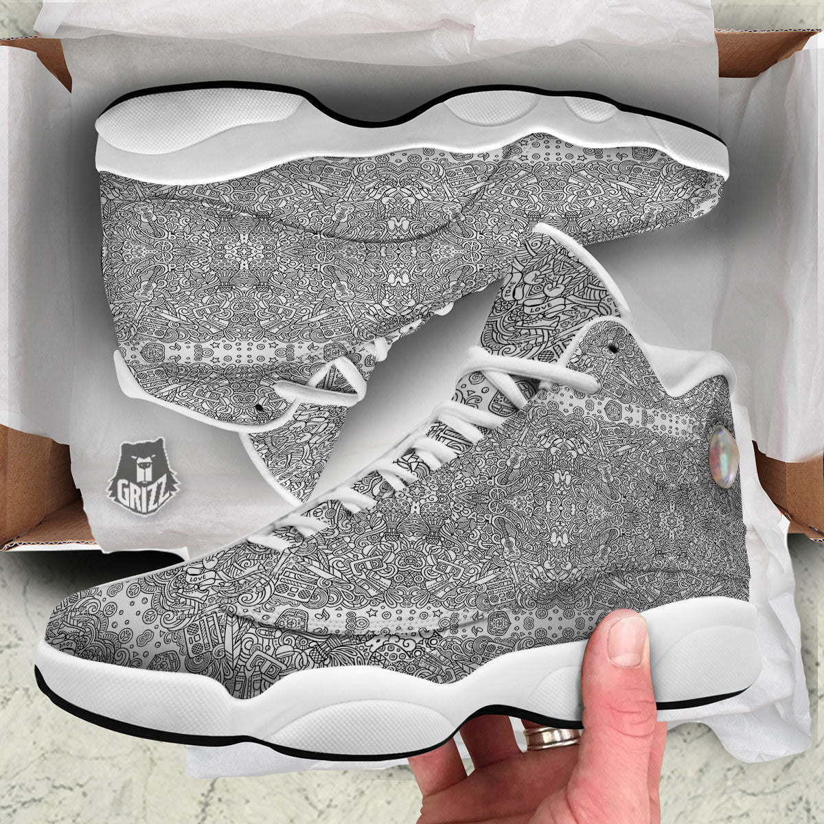 Hippie Graffiti Monochrome Print Pattern White Basketball Shoes-grizzshop