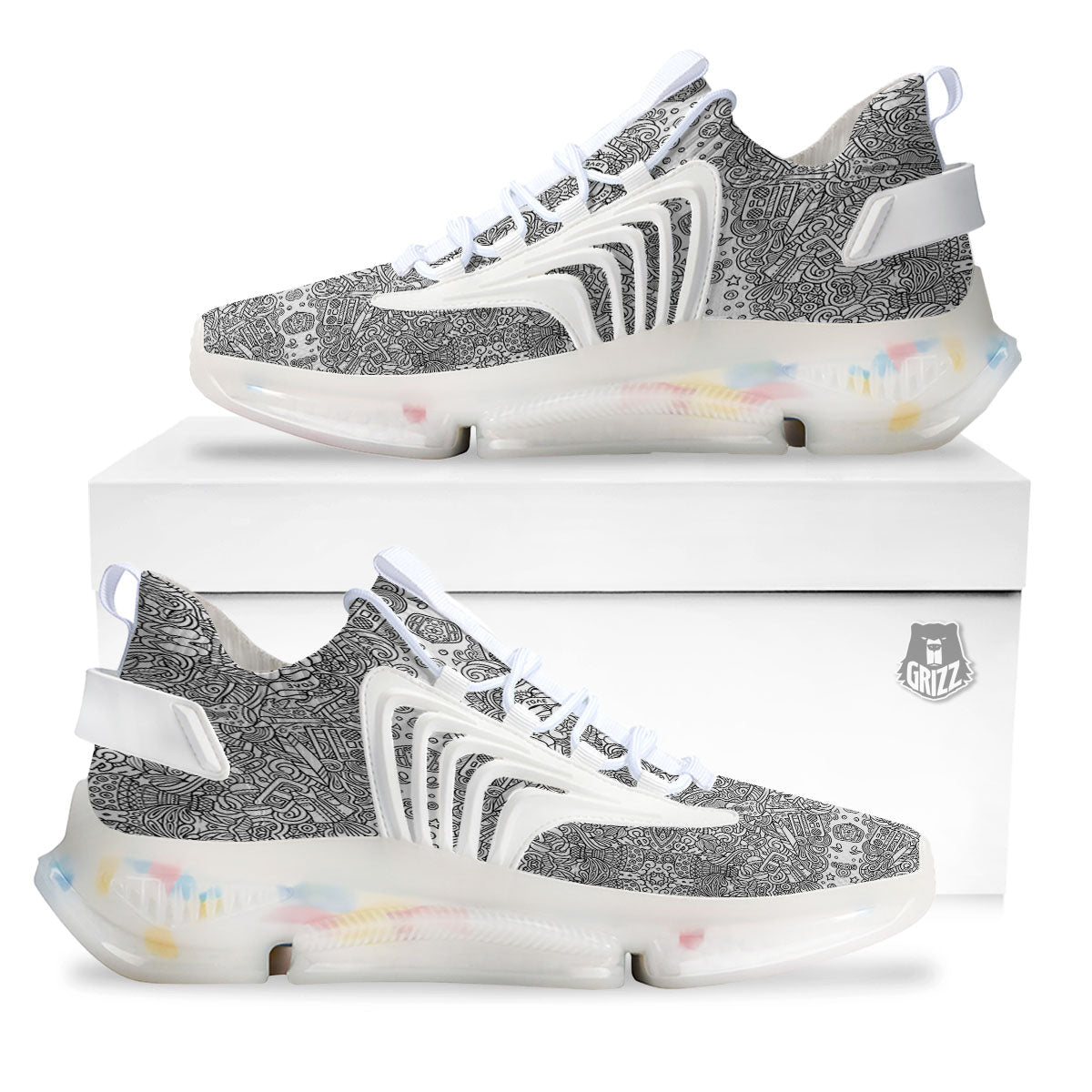 Hippie Graffiti Monochrome Print Pattern White Gym Shoes-grizzshop