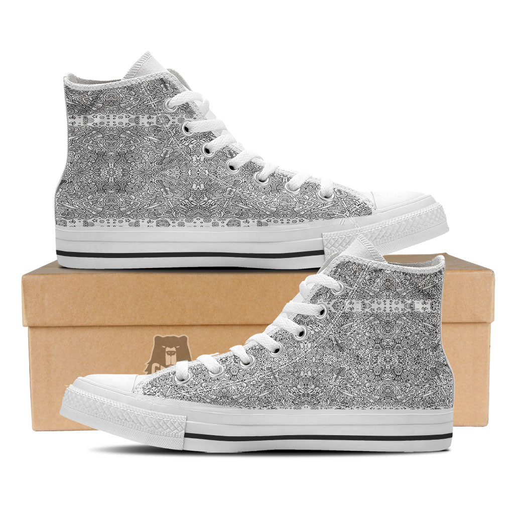 Hippie Graffiti Monochrome Print Pattern White High Top Shoes-grizzshop