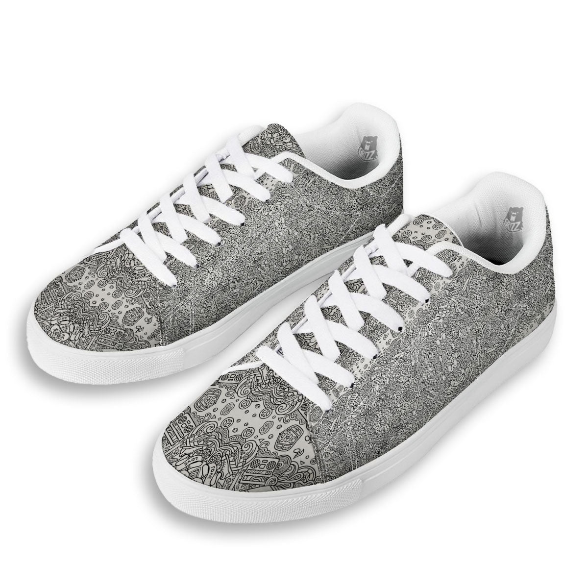 Hippie Graffiti Monochrome Print Pattern White Low Top Sneakers-grizzshop