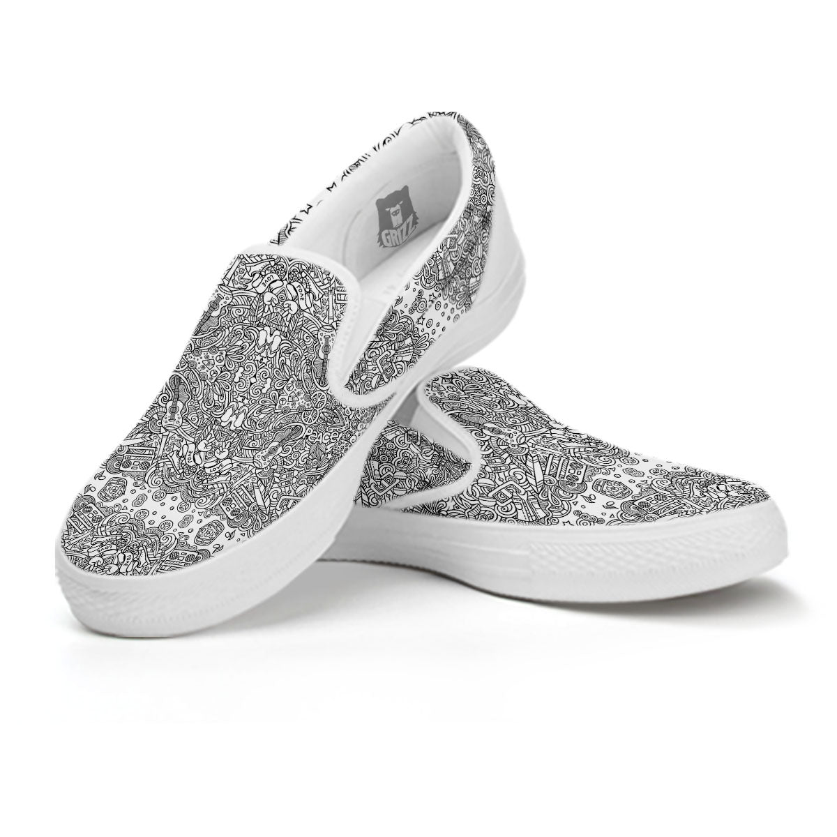 Hippie Graffiti Monochrome Print Pattern White Slip On Shoes-grizzshop