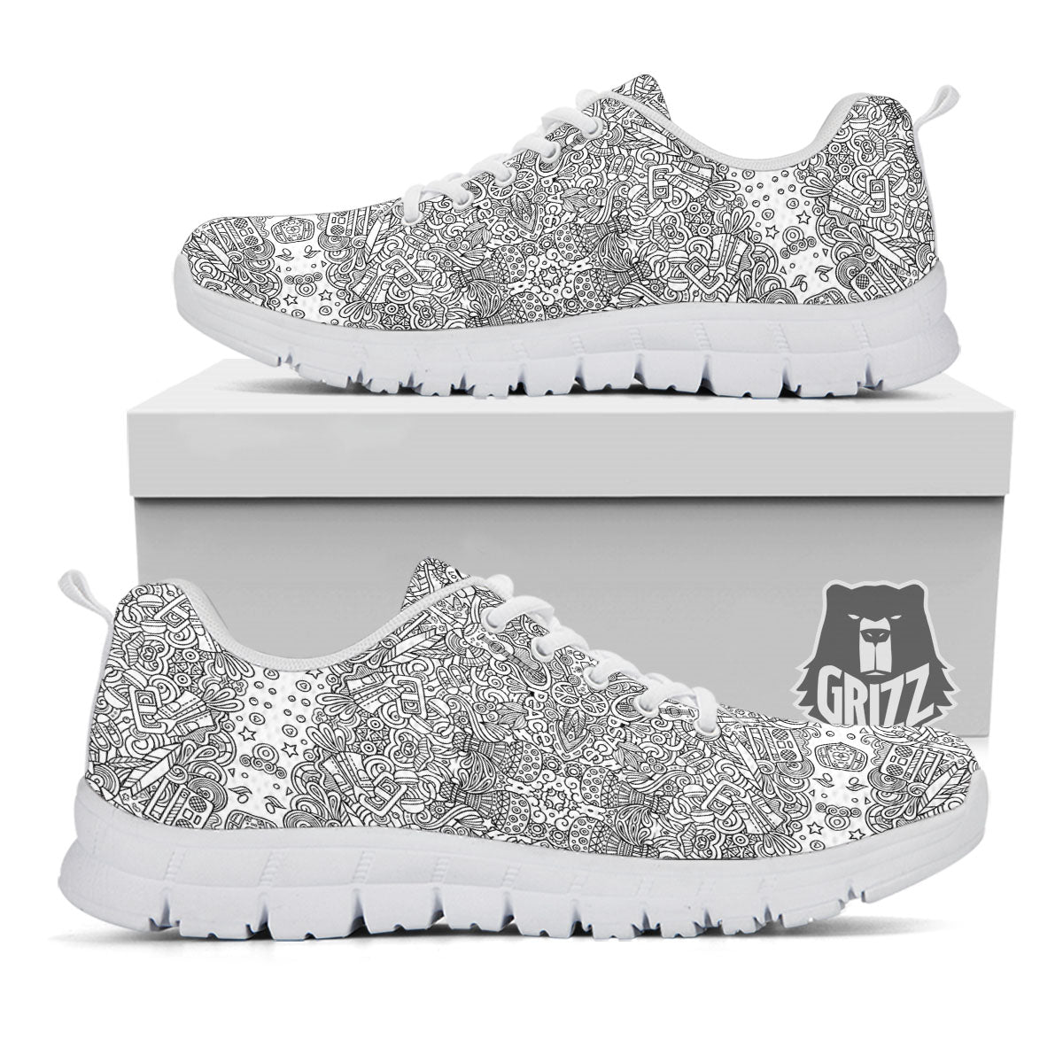 Hippie Graffiti Monochrome Print Pattern White Sneaker-grizzshop
