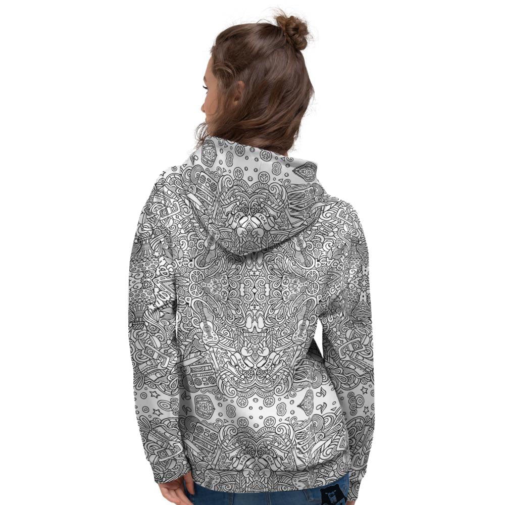 Hippie Graffiti Monochrome Print Pattern Women's Hoodie-grizzshop