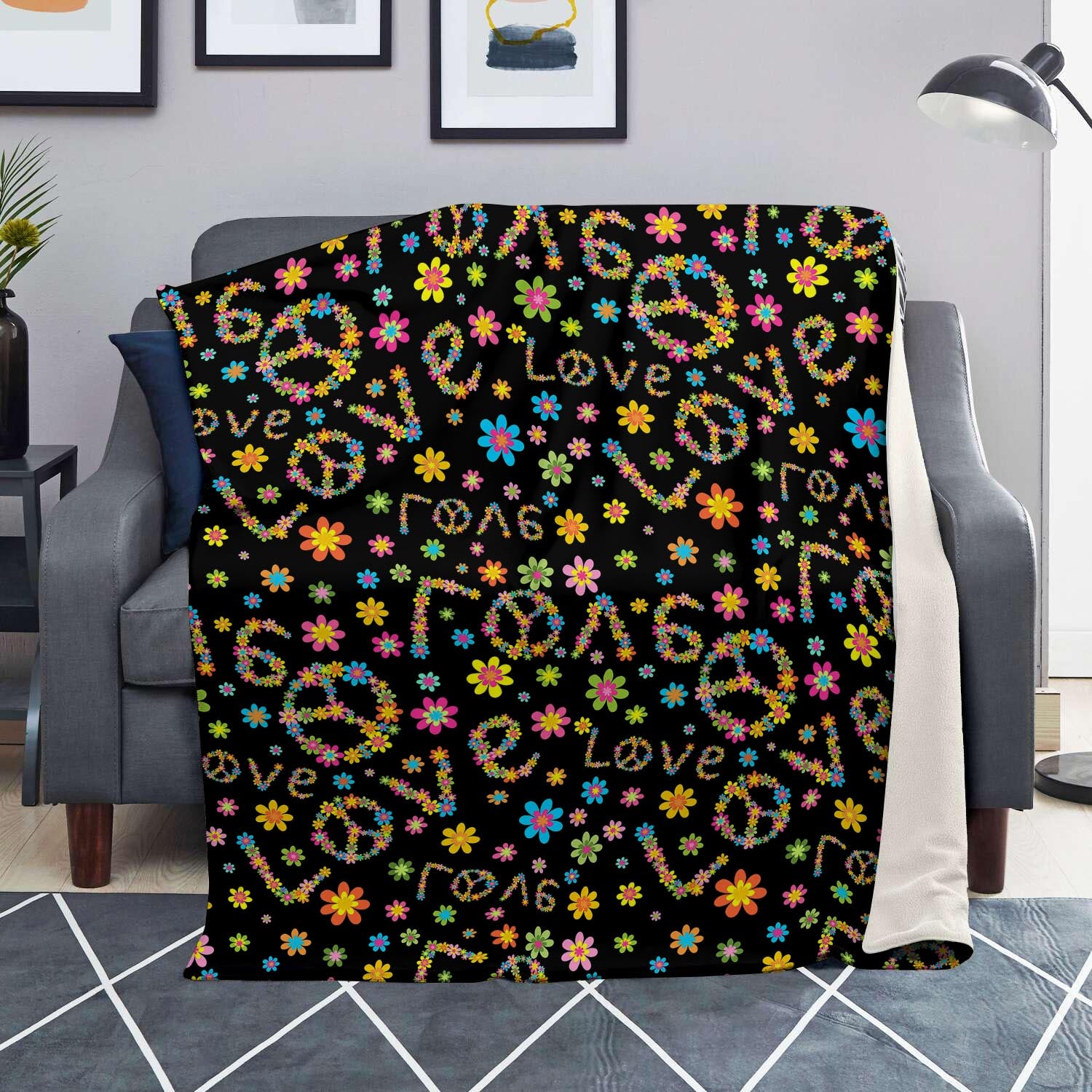 Hippie Love Floral Blanket-grizzshop