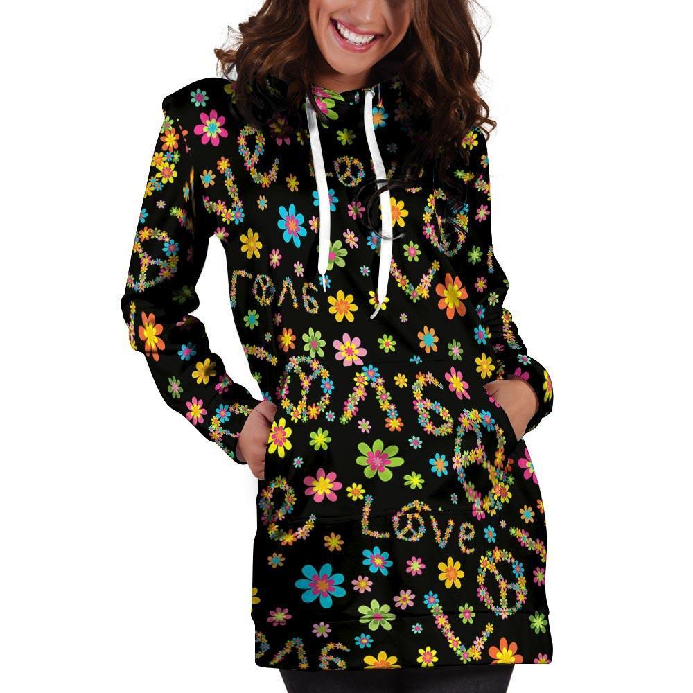 Hippie Love Floral Hoodie Dress-grizzshop