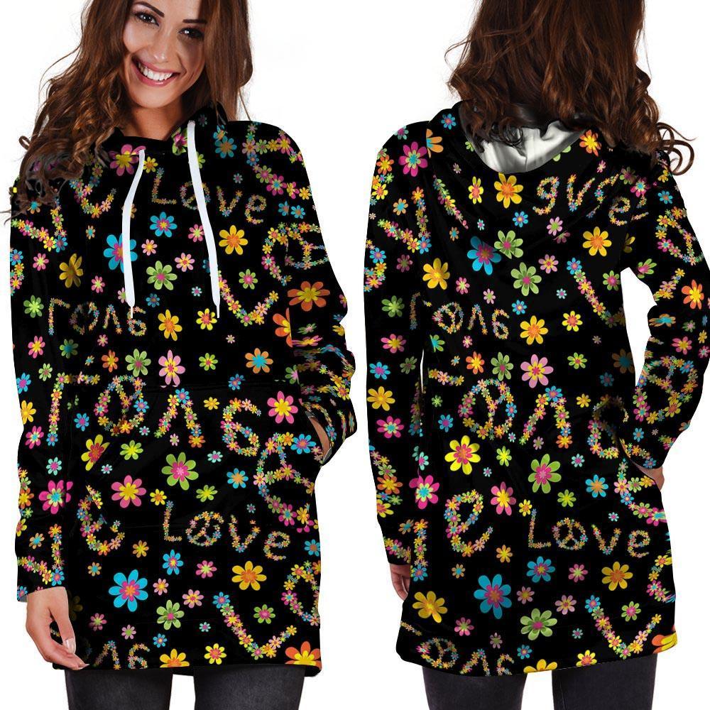 Hippie Love Floral Hoodie Dress-grizzshop