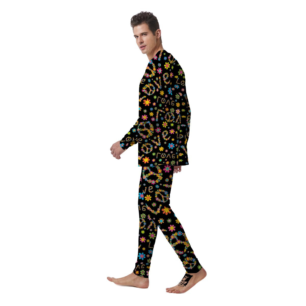 Hippie Love Floral Men's Pajamas-grizzshop