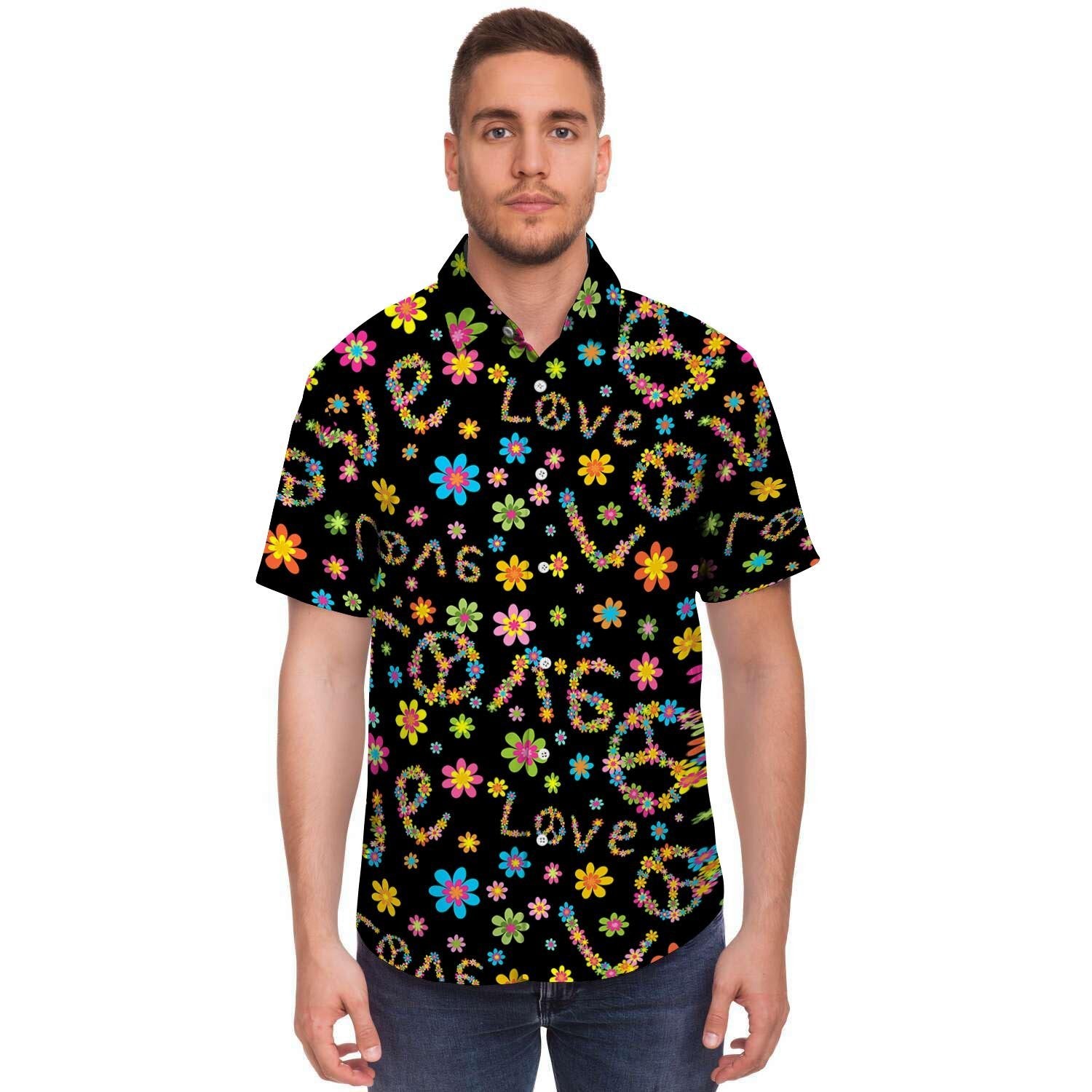 Hippie Love Floral Men's Short Sleeve Shirt-grizzshop