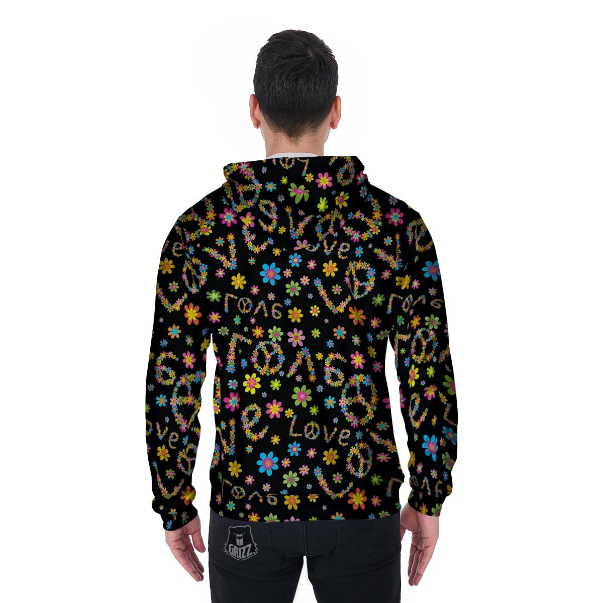 Hippie Love Floral Men's Zip Up Hoodie-grizzshop