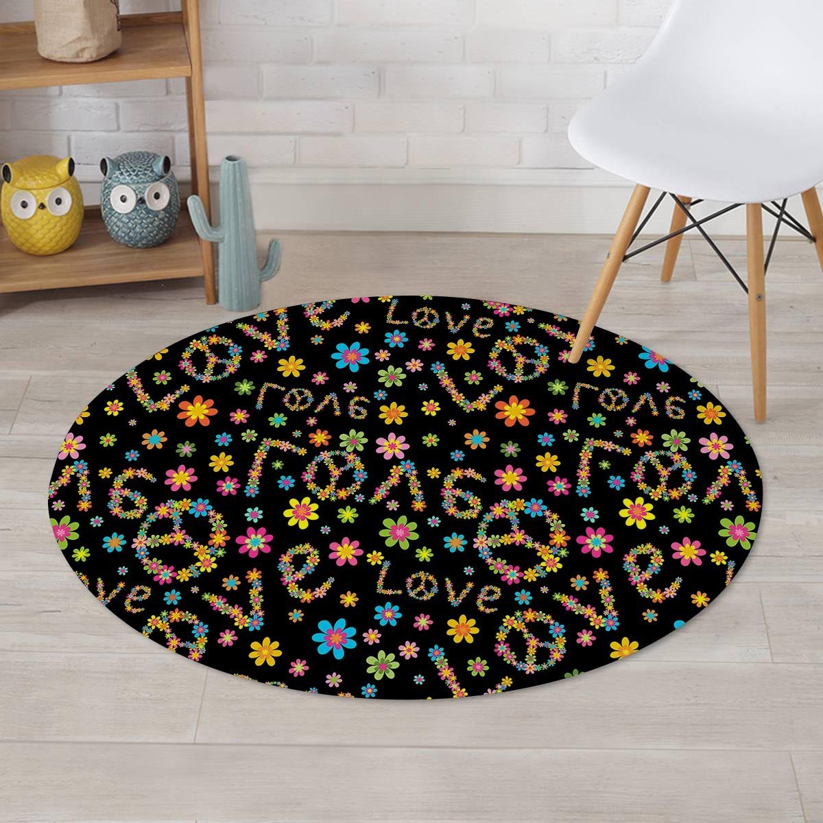 Hippie Love Floral Round Rug-grizzshop