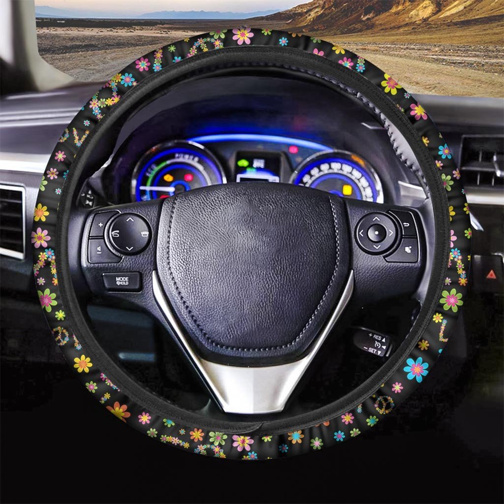 Hippie Love Floral Steering Wheel Cover-grizzshop