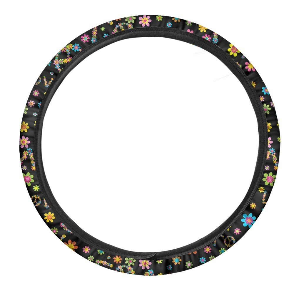 Hippie Love Floral Steering Wheel Cover-grizzshop