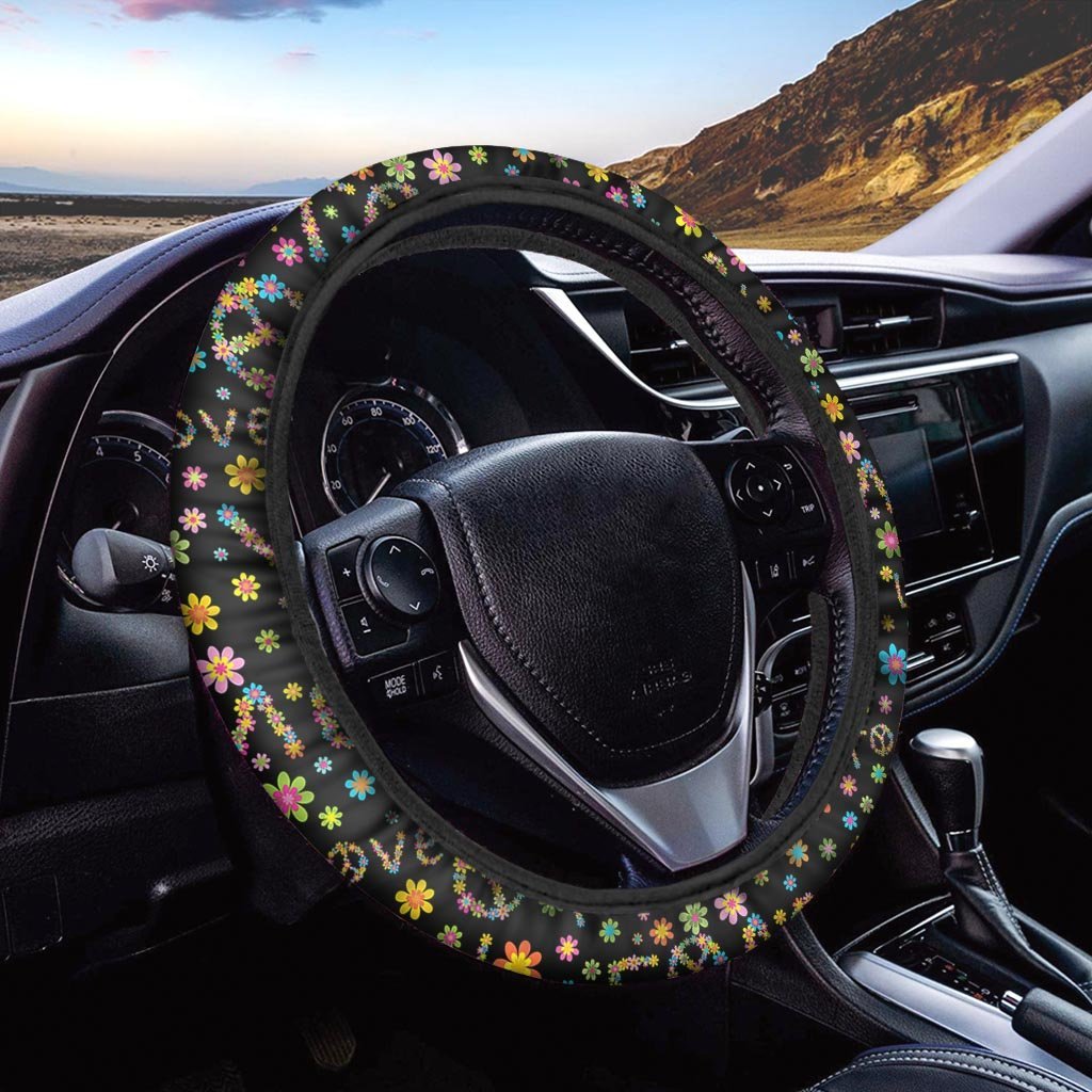 Hippie Love Floral Steering Wheel Cover-grizzshop