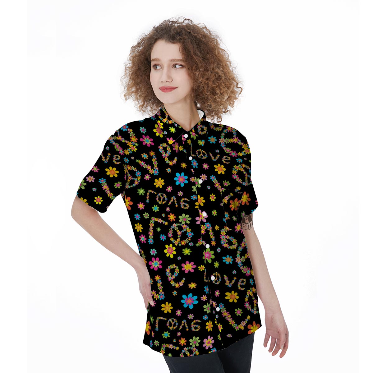 Hippie Love Floral Women's Short Sleeve Shirts-grizzshop