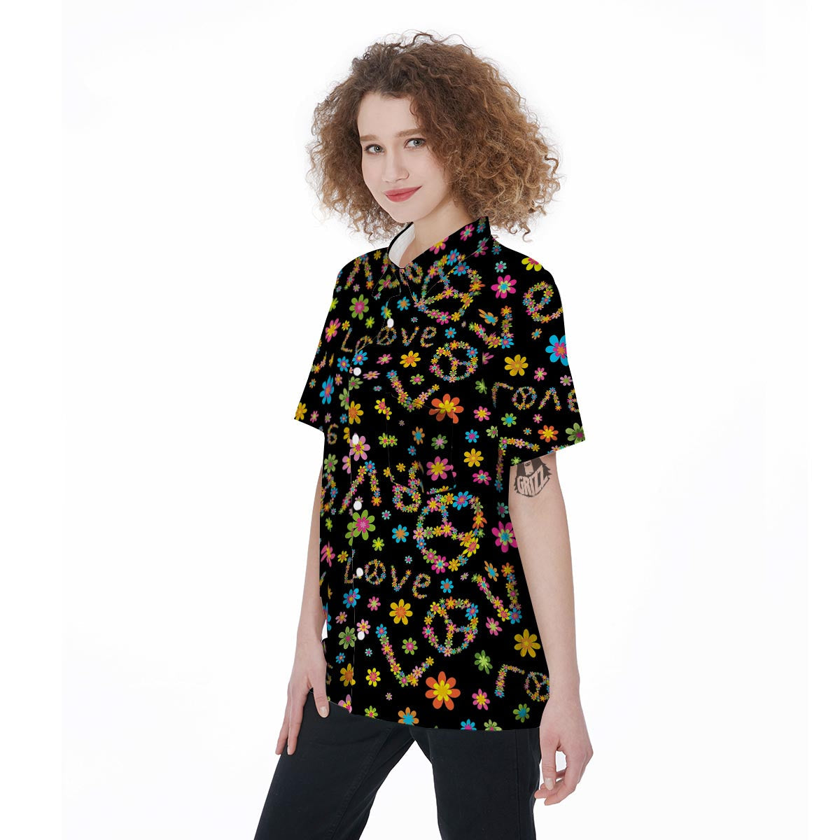 Hippie Love Floral Women's Short Sleeve Shirts-grizzshop