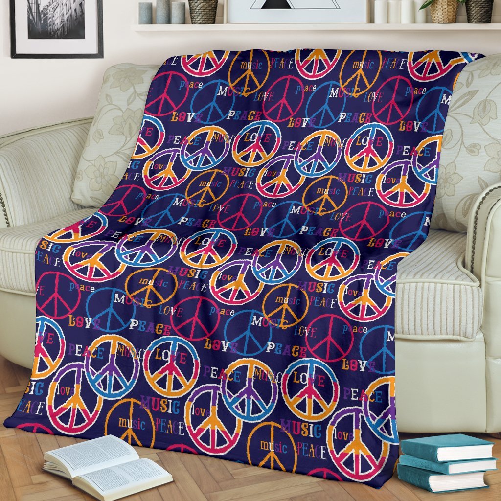 Hippie Music Van Peace Sign Pattern Print Blanket-grizzshop