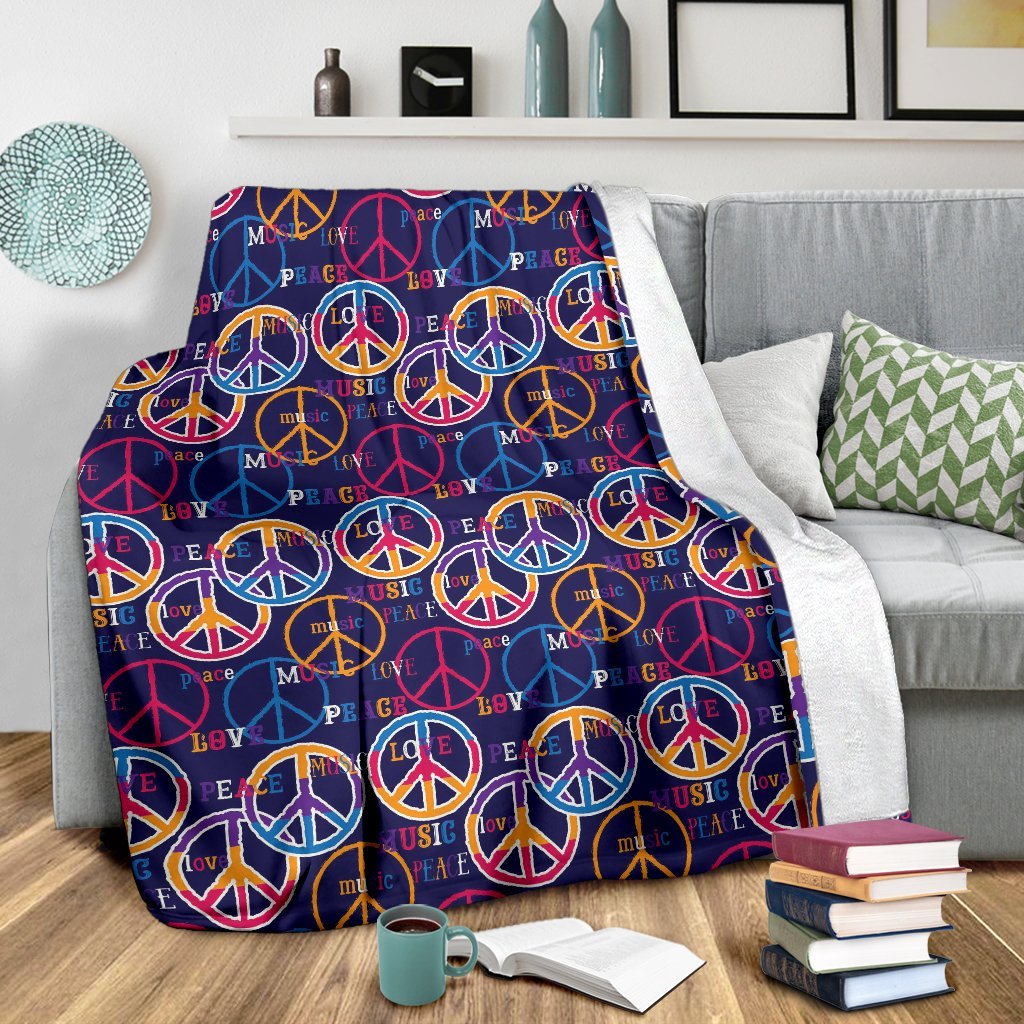 Hippie Music Van Peace Sign Pattern Print Blanket-grizzshop
