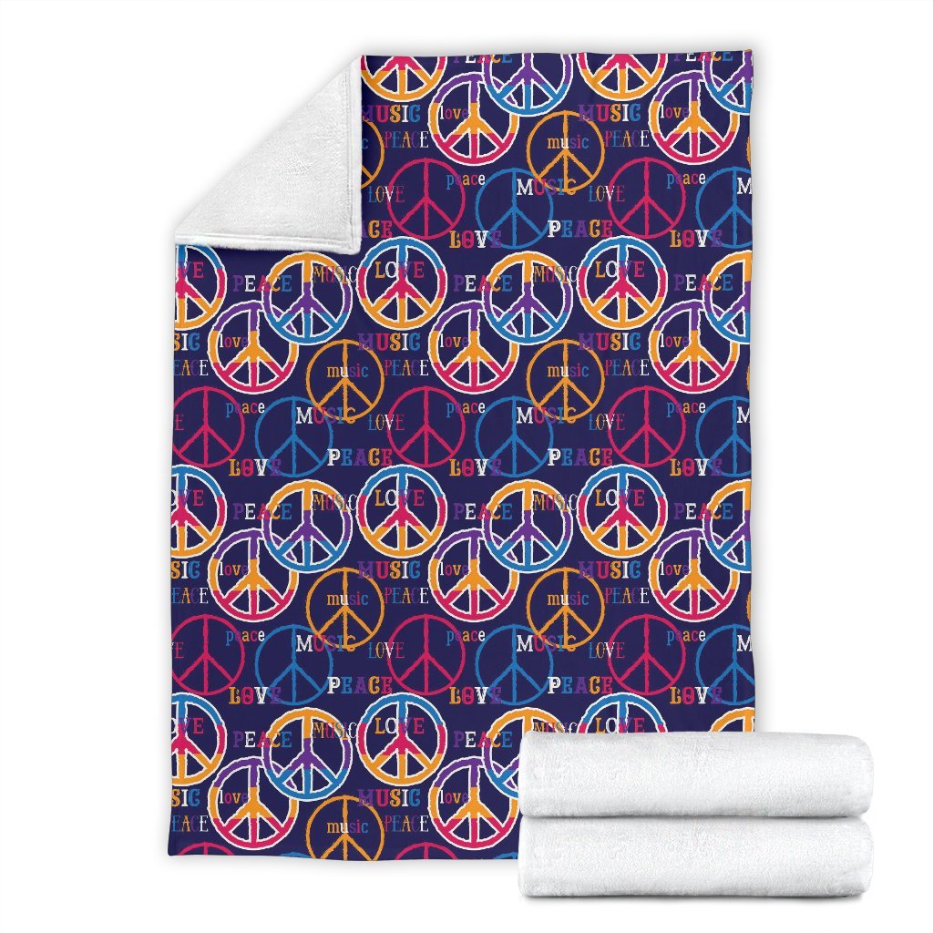 Hippie Music Van Peace Sign Pattern Print Blanket-grizzshop