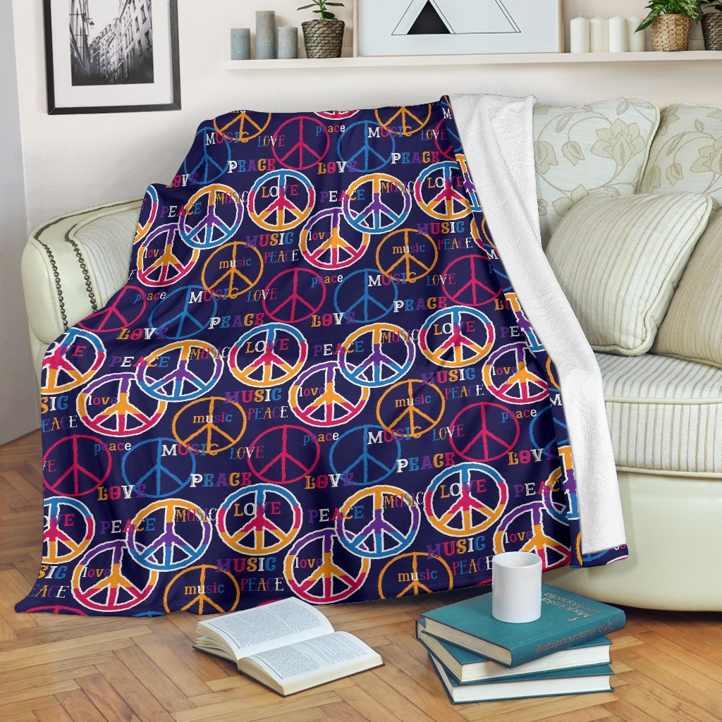 Hippie Music Van Peace Sign Pattern Print Blanket-grizzshop