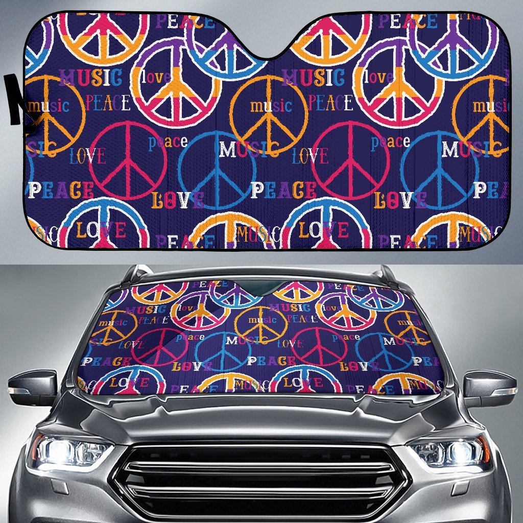 Hippie Music Van Peace Sign Pattern Print Car Sun Shade-grizzshop