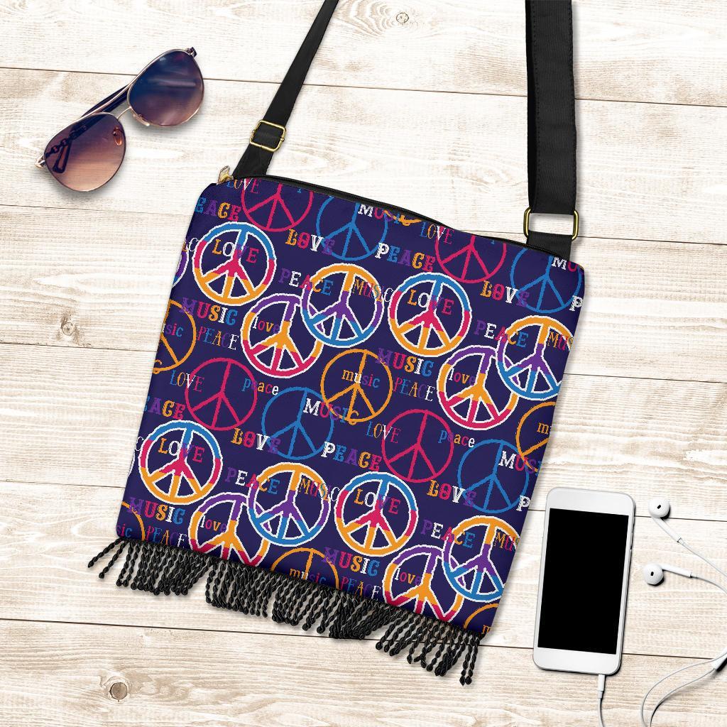 Hippie Music Van Peace Sign Pattern Print Crossbody Bags-grizzshop