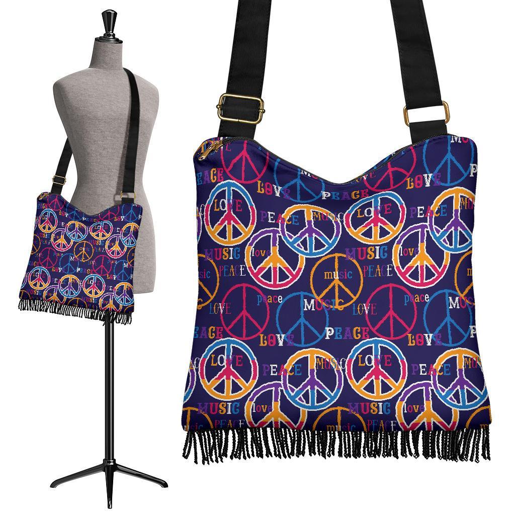 Hippie Music Van Peace Sign Pattern Print Crossbody Bags-grizzshop