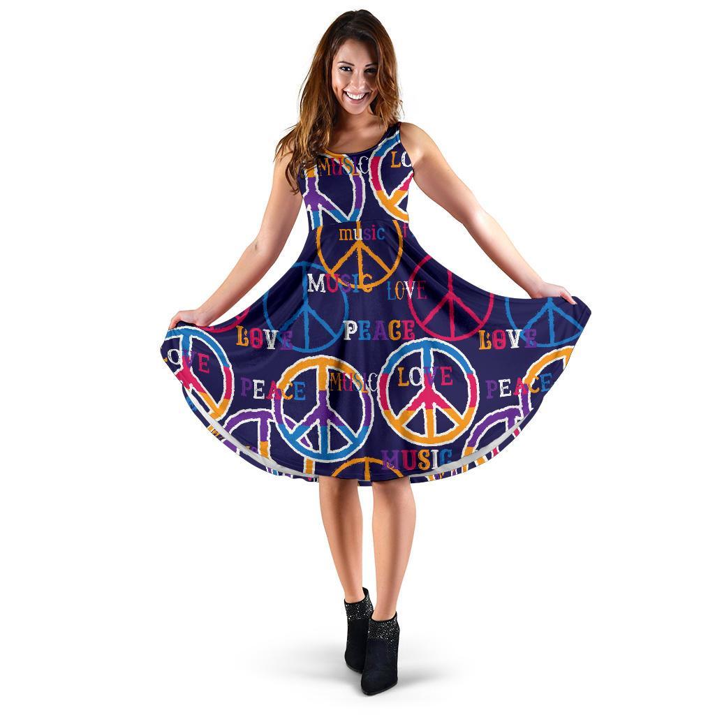 Hippie Music Van Peace Sign Pattern Print Dress-grizzshop