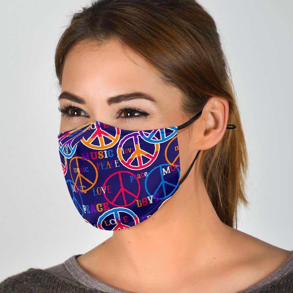 Hippie Music Van Peace Sign Pattern Print Face Mask-grizzshop