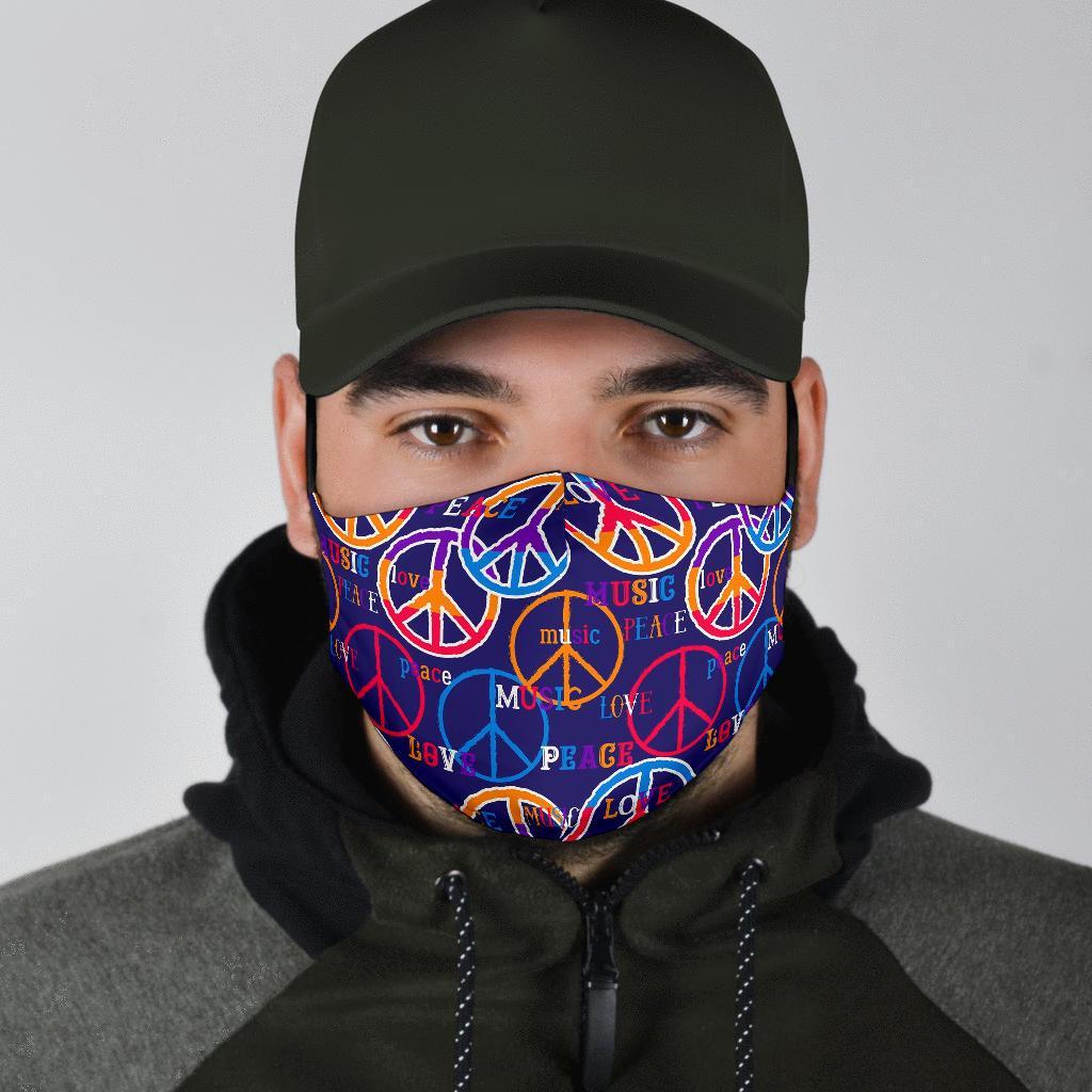 Hippie Music Van Peace Sign Pattern Print Face Mask-grizzshop