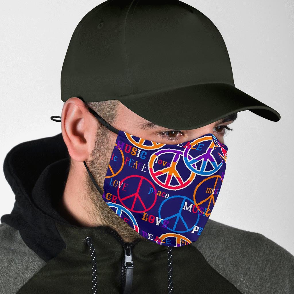 Hippie Music Van Peace Sign Pattern Print Face Mask-grizzshop